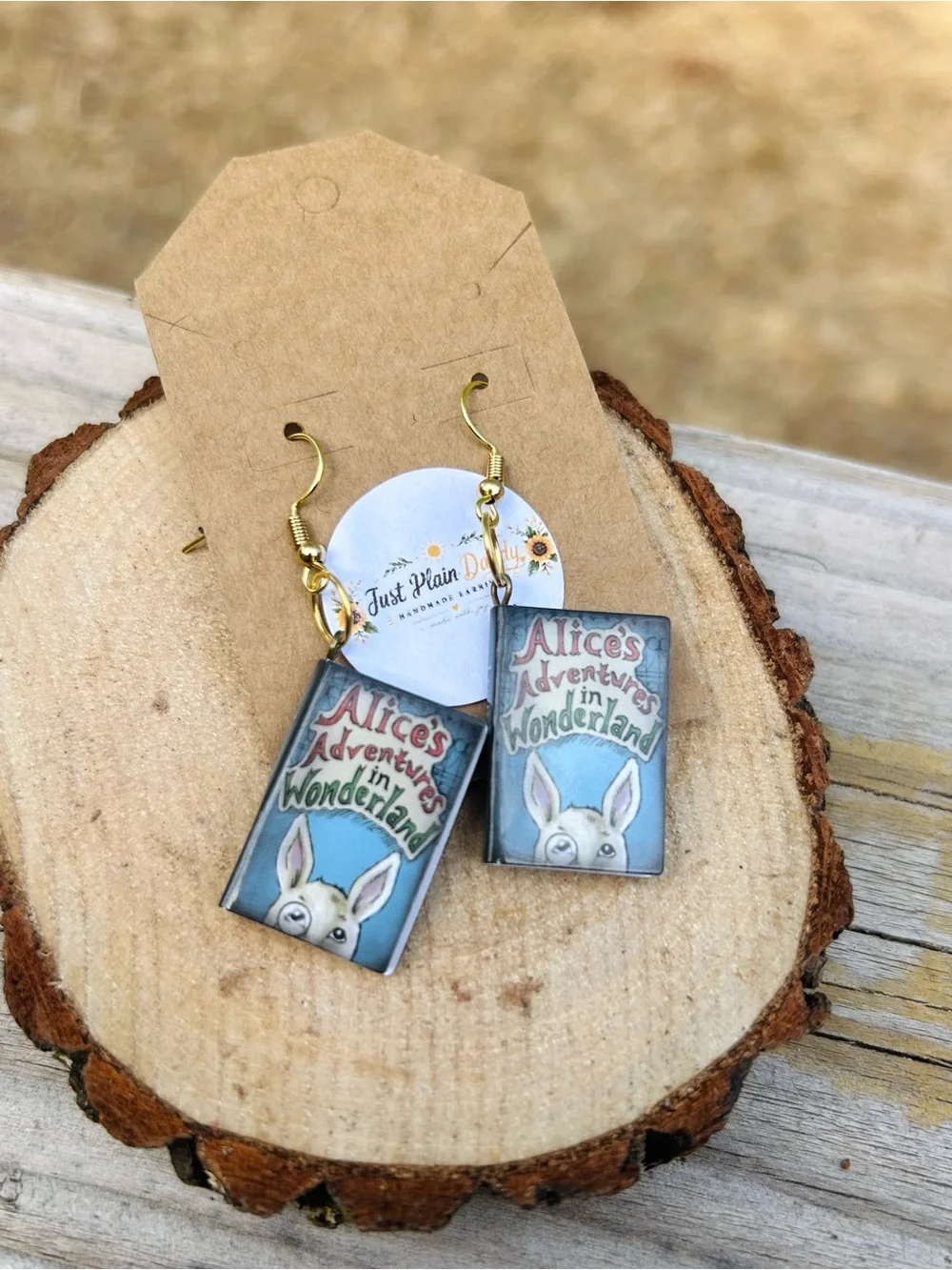 Alice in Wonderland Book Earrings Mini Book Dangles Literary Gift - Picture 3 of 4